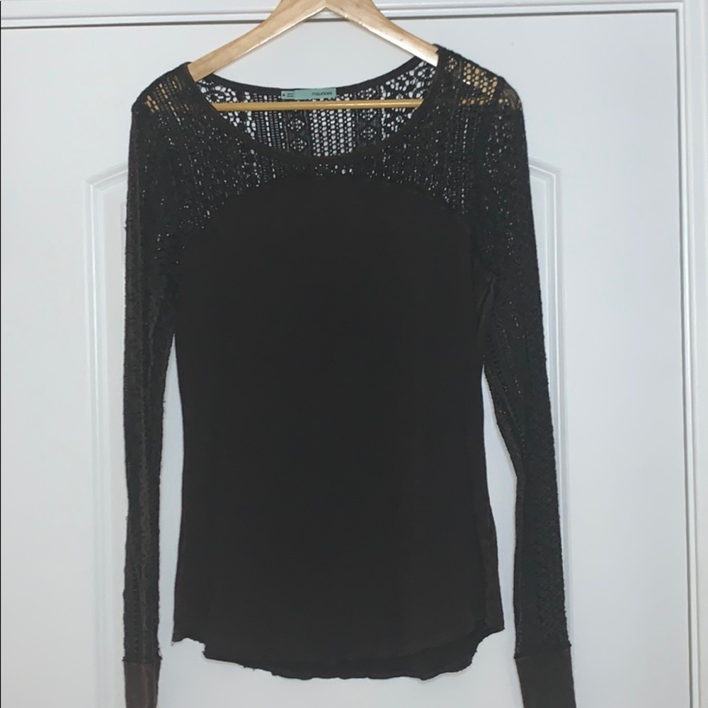 Maurices Charcoal Blouse With Edgy Lace Detail.
